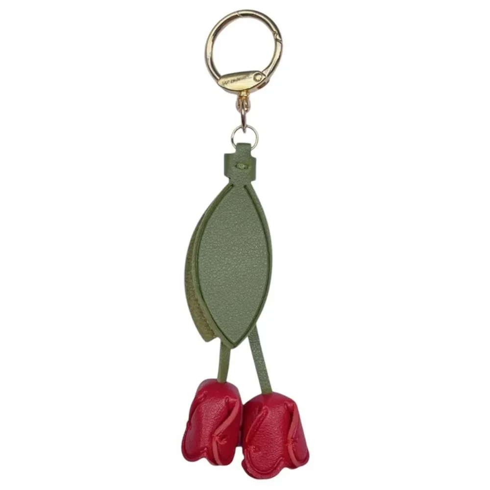 NEW Green and Red Leather Tulips Keychain Bag Charm